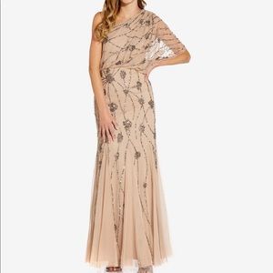 Adriana Papell Beaded One Shoulder Gown